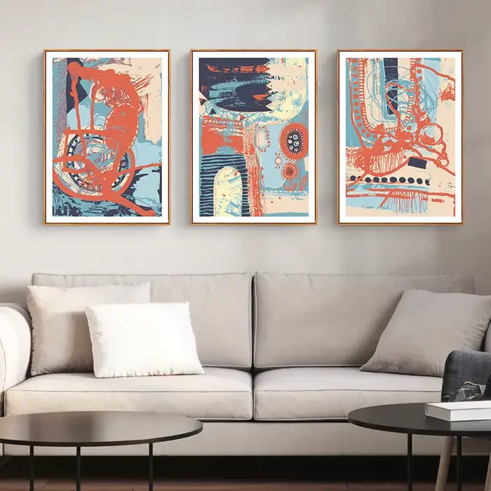 Peinture sur toile abstraite rouge et bleue