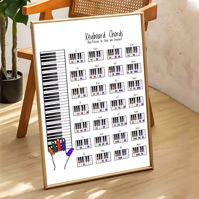 Affiche d'accords de Piano pour débutant, mur collant d'art HD, imperméable, décoration esthétique p