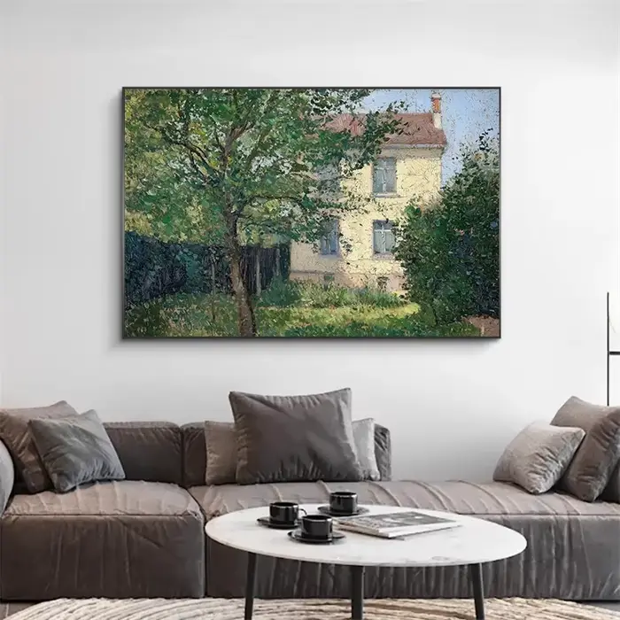 Toile de peinture à l'huile de jardin de roses de rivière de pays d'été