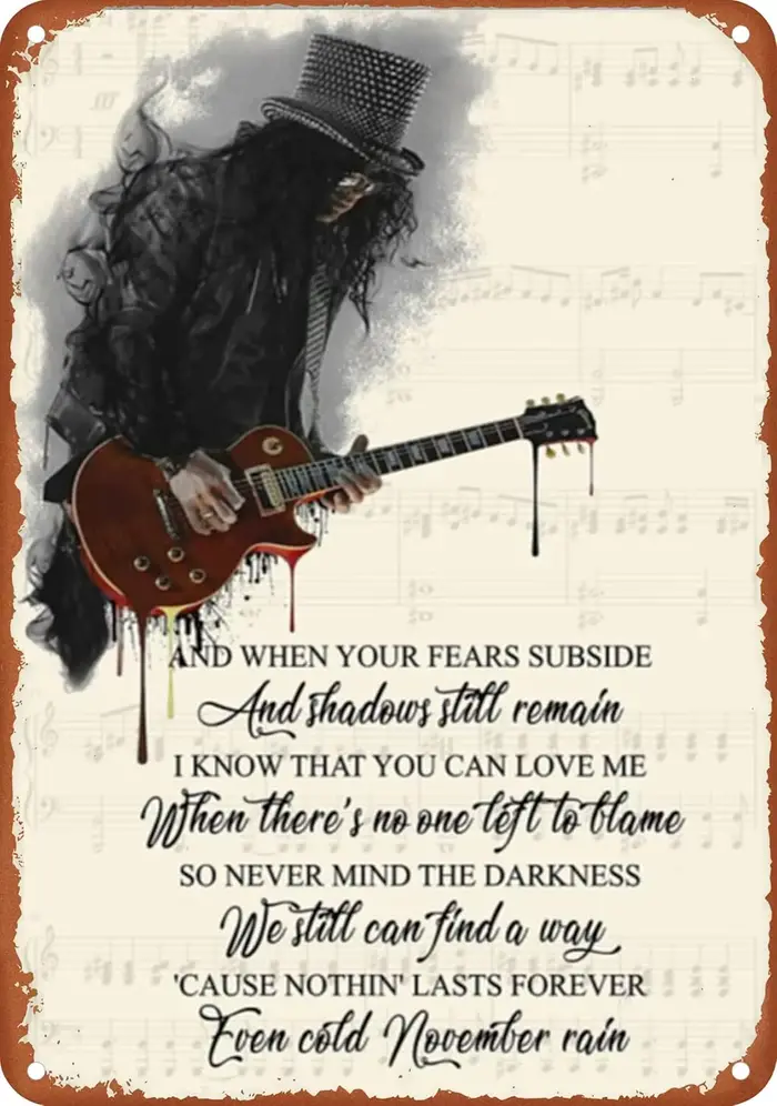 November Rain Lyric Metal Poster, Guns N Trash Poster, Wall Art, Vintage, 18/Sign