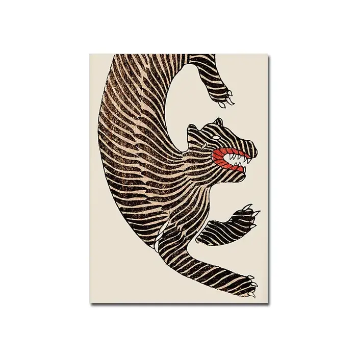 Affiche de tigre de style japonais, peinture sur toile animale, impression d'art mural asiatique vin