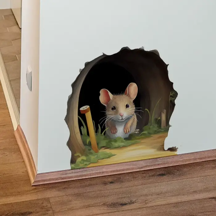 Autocollant mural mignon en forme de trou de souris, décoration murale pour salon, chambre d'enfant,