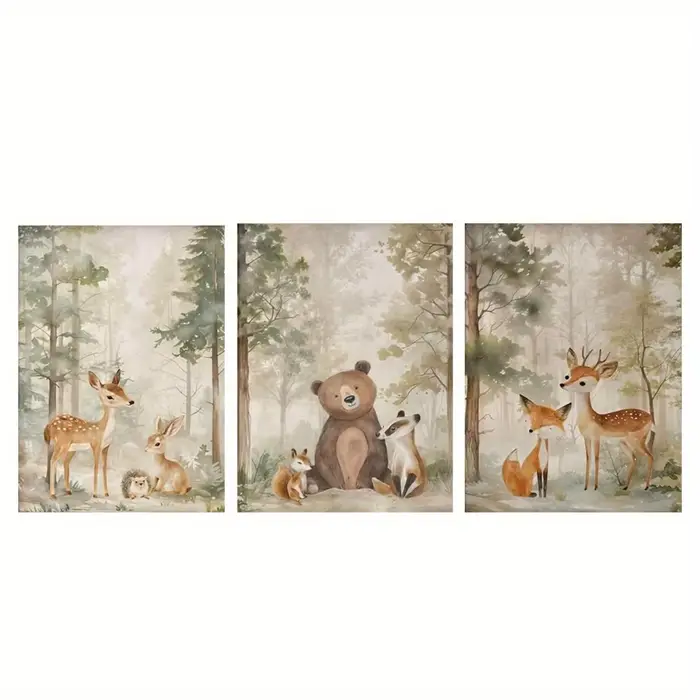 Affiche imprimée sur toile de forêt, faune, Jungle, ours mignon, renard, imprimés d'art d'animaux, s