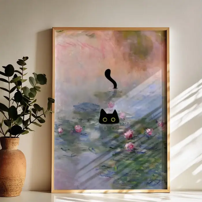 Monet Waterlily Cat Print