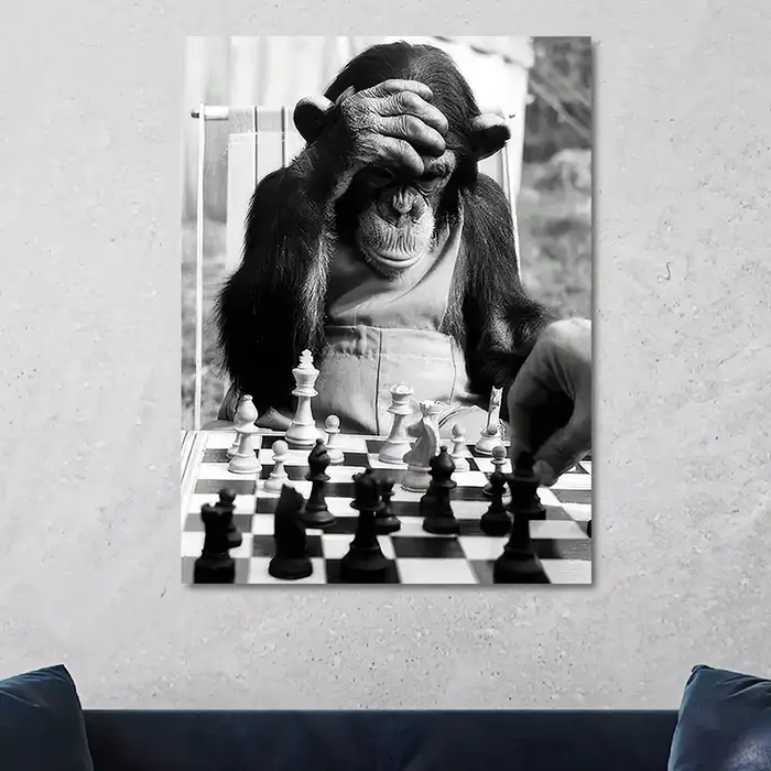 Classique Vintage Animal mur Art singe jouant des échecs HD toile imprimée affiche maison salon chambre peinture décorative