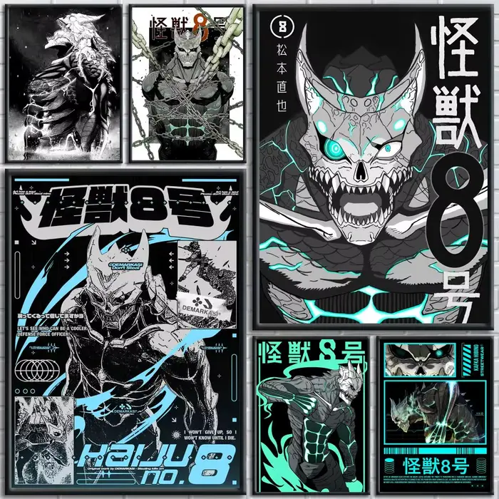 Affiche murale en toile avec peinture et calligraphie Anime K-kaiju No 8, impression de décoration d'intérieur de qualité supérieure pour salon et chambre à coucher