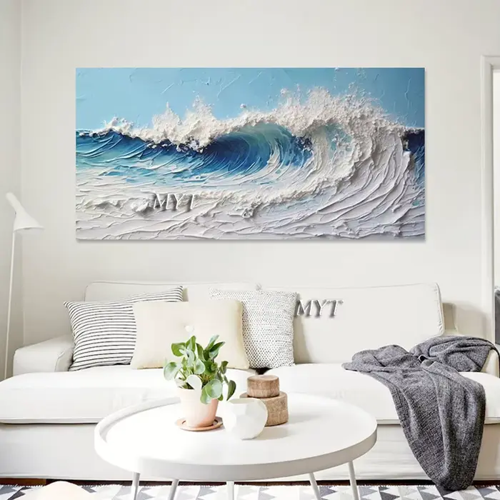 Image d'art de vague de mer, mur de paysage naturel, peintures à l'huile de couteau, œuvre d'art abstraite sur toile, sans cadre, texture acrylique épaisse