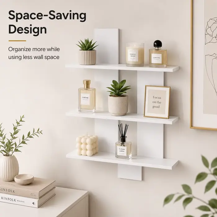 Étagère murale flottante abstraite moderne, étagère de présentation asymétrique blanche à trois nive