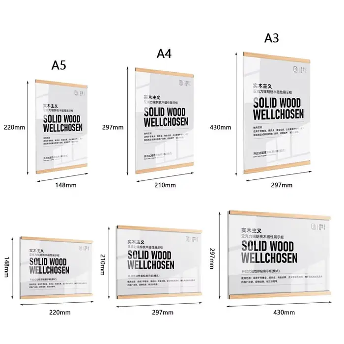 Cadre d'affichage mural en acrylique Transparent A3/A4/A5