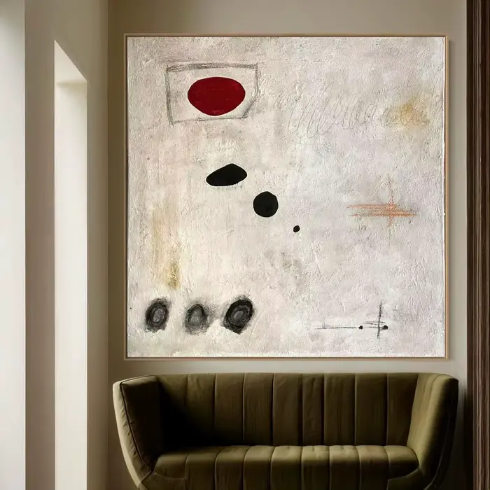 Peinture abstraite rouge extra large sur toile - Art texturé blanc minimaliste, décoration contemporaine pour la maison