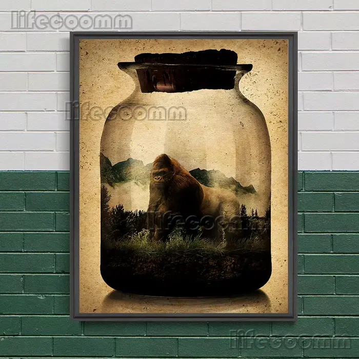 Ecosystème en bouteille mur Art toile peinture l'orang-outan