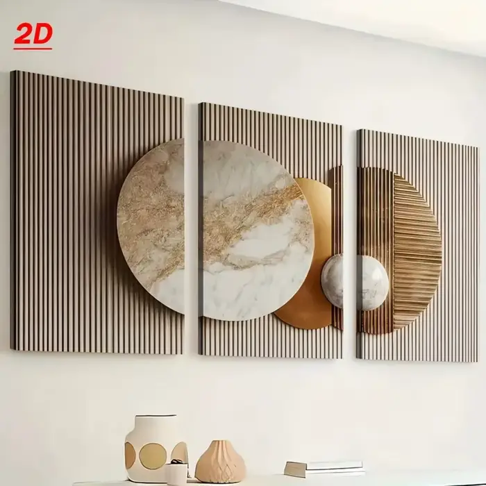 Lot de 3 tableaux modernes abstraits imprimés 2D/plats sur toile