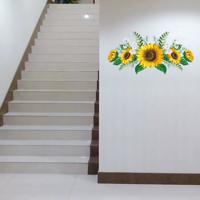 Autocollant Mural fleurs de tournesol, décoration murale pour placards de salon, maison, autocollant