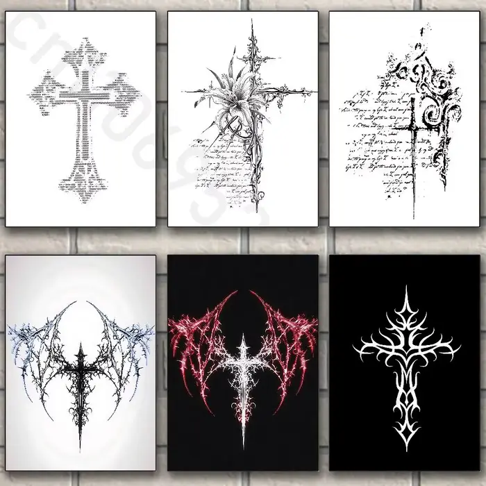 Affiche murale autocollante HD Cyber Sigil Cross Goth, nouvelle collection, décoration esthétique imperméable pour la maison, le salon ou le bar