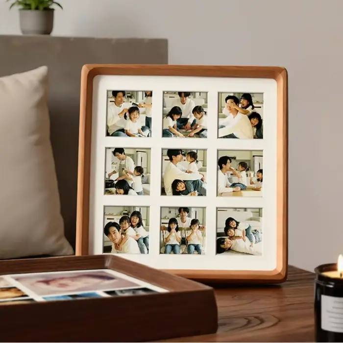 Cadre photo en bois premium à 9 compartiments