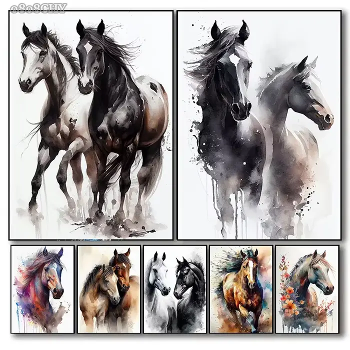 Cheval aquarelle toile peinture à l'huile imprime photos Animal cheval abstrait mur Art affiches murale pour salon décor à la maison