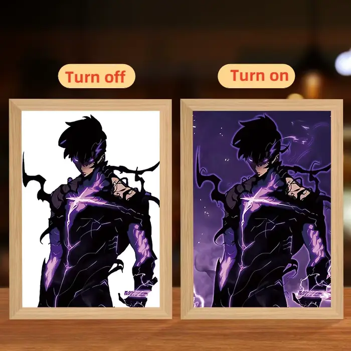 Anime Solo nivellement Seong Jin Woo lumière LED peinture cadre de dessin animé lampe de nuit dessin