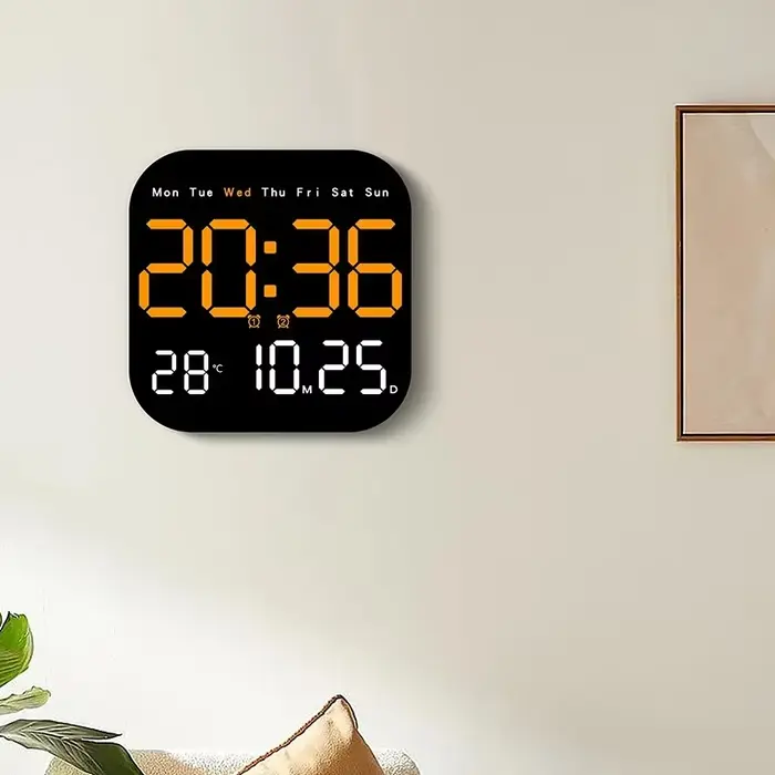 Horloge murale numérique réveil LED grand écran avec fonction de synchronisation télécommande
