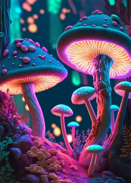 Champignons magiques toile impression affiches champignons néon Pop Art toile peinture mur Art Mural