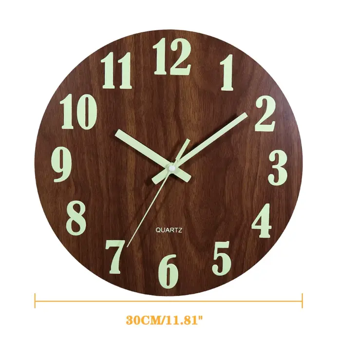 Horloge murale lumineuse en bois de 12 pouces