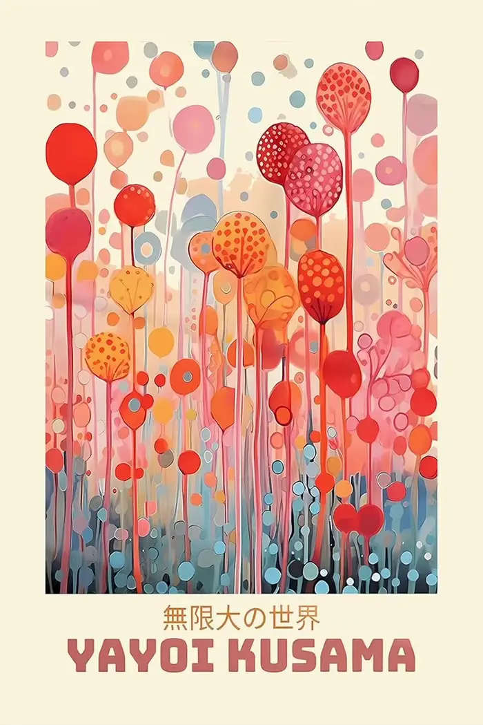 Yayoi Kusama monde infini coloré méduse fleurs affiche imprime japonais toile peinture mur Art expos