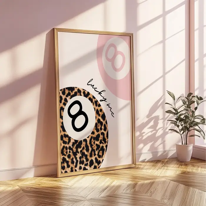 Toile d'animal guépard léopard rose, peinture murale porte-bonheur, affiche imprimée de 8 boules, dé