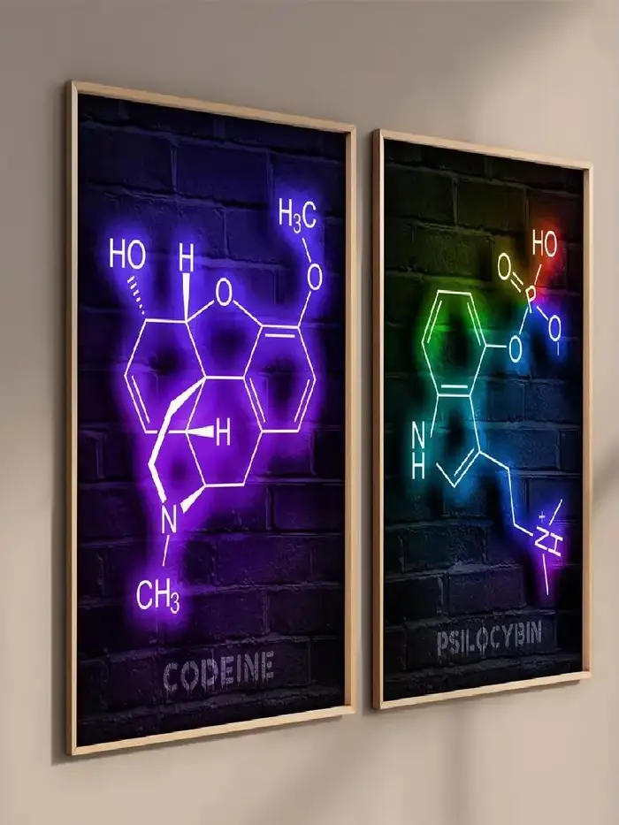 Affiche néon de molécules de laboratoire de chimie moderne