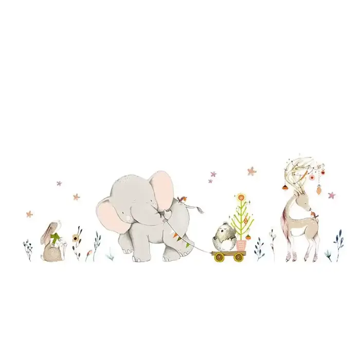 Autocollants muraux joyeux bébé éléphant lapin