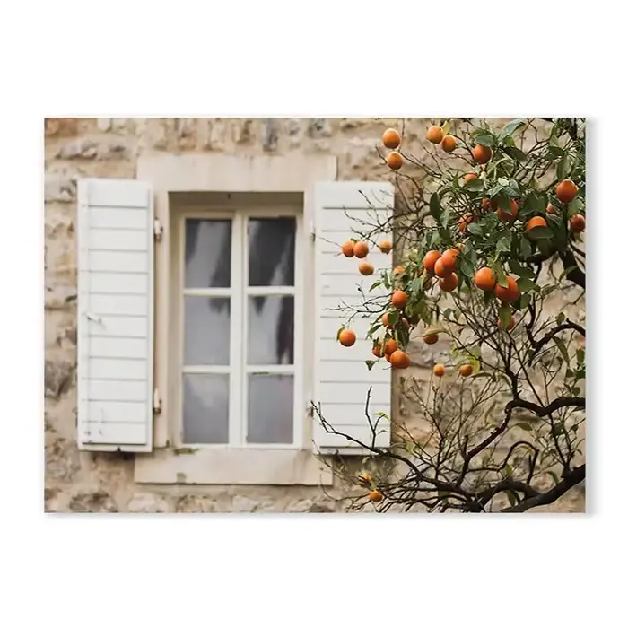 Affiche murale de paysage de jardin de ville italienne d'automne, affiche de récolte de citron, voit
