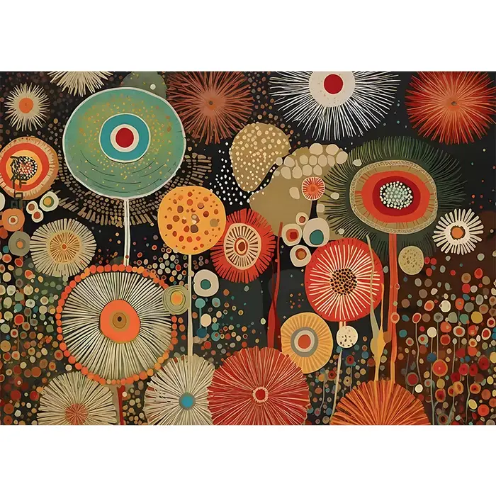 Affiche de paysage naturel japonais abstrait et coloré, peinture sur toile Yayoi Kusama, art mural p