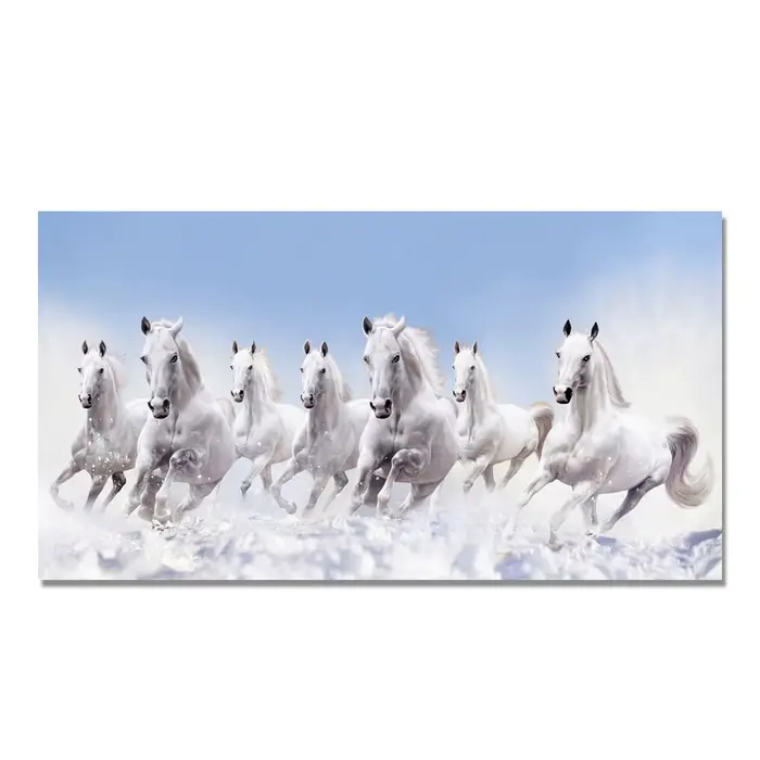 Toile de 7 chevaux de course blancs