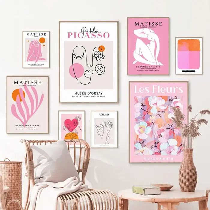 Toile d'art mural rose Orange Picasso Matisse, visage, main nue, affiches et imprimés, images murales pour décor de salon