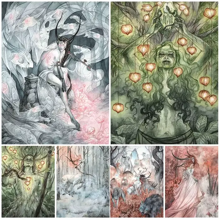 Toile d'art mural abstrait avec les elfes de la Jungle et la forêt magique