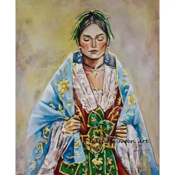 Peinture sur toile 2D, portraits de graffitis de femmes et filles albanaises traditionnelles, affich