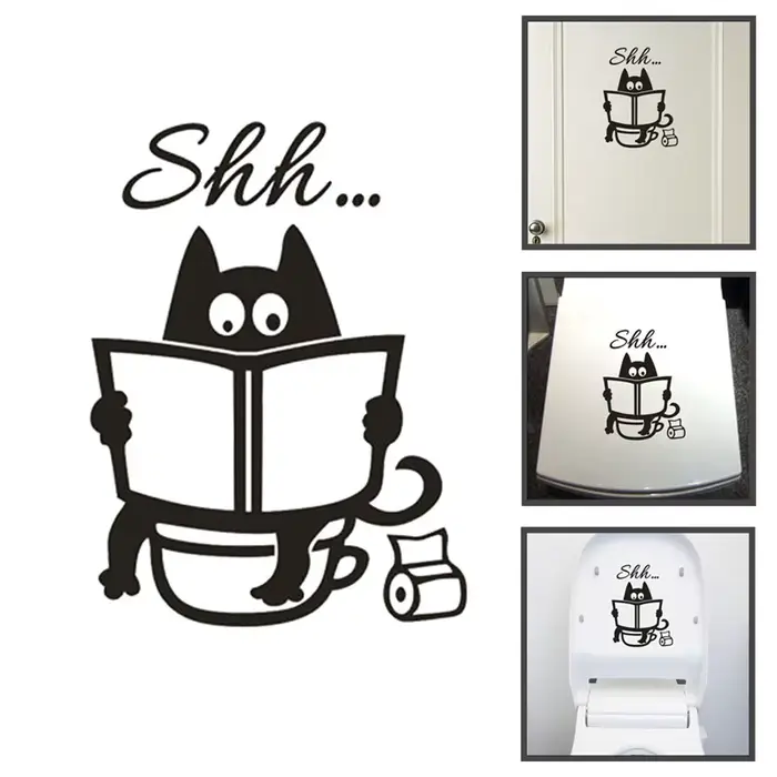 Créatif et amusant Shh... Autocollant mural pour toilettes, décoration de porte de salle de bain, au