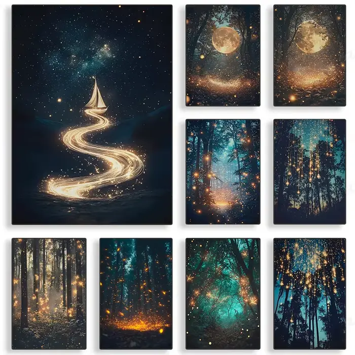 Affiches et imprimés botaniques de forêt magique de lune