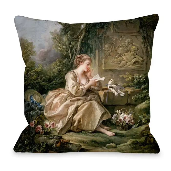 Housse de coussin décorative avec peinture de portrait d'art Rococo européen de François Boucher