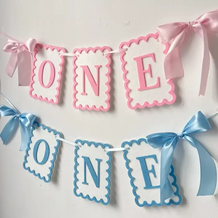 Rose bleu une lettre bannière fond décoration murale un an bébé 1er anniversaire fête faveur