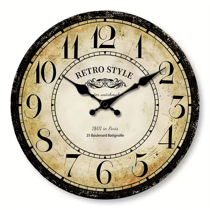 Horloge murale rétro en bois 1 pièce, horloge murale conçue par l'horloger Paris, horloge ronde sile