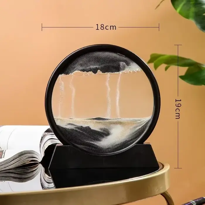 Sablier 3D sables mouvants rond verre mer profonde paysage de sable mobile