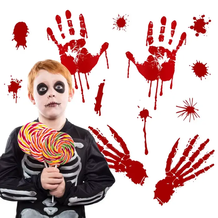 Autocollant mural avec empreinte de sang pour Halloween, papier peint décoratif pour la maison, les