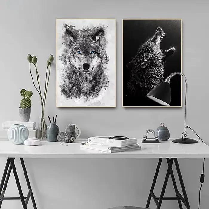 Toile de peinture de loup noir