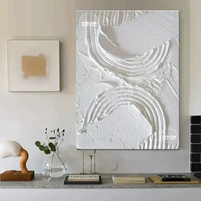 Peinture sur toile abstraite de ligne blanche