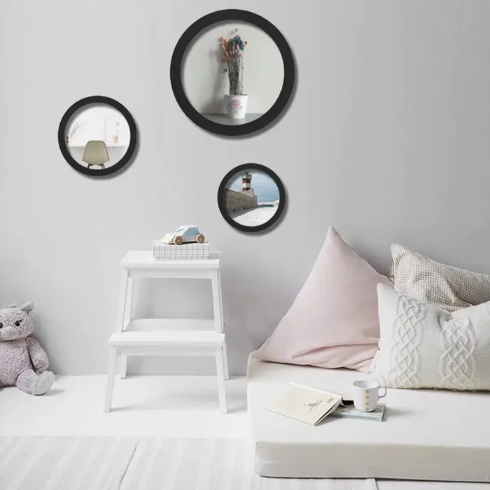 Cadre photo mural rond en bois