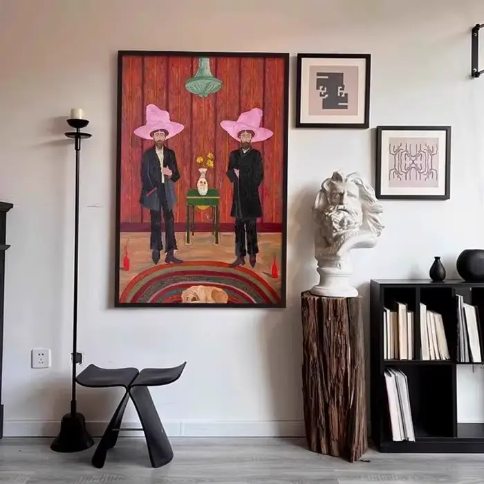 Peinture sur toile sans cadre de style rétro français, avec une touche haut de gamme, idéale pour la décoration de couloirs de restaurant, cadeau de vacances