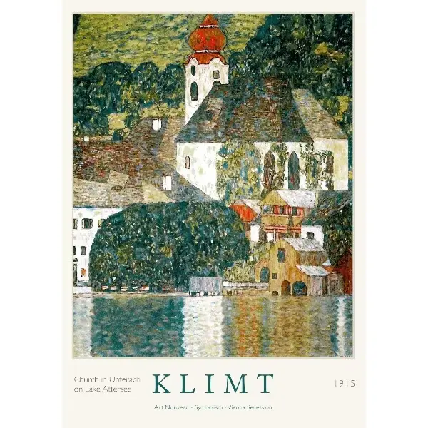 Affiche d'exposition d'impression d'art Gustav Klimt, ferme, bouleau, étang, paysage, peinture sur t
