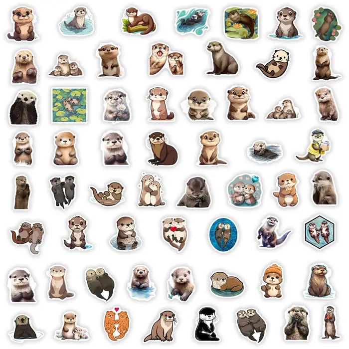 Autocollants de loutre aquarelle mignons