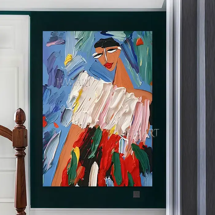 Mur de peintures à l'huile abstraites de femme