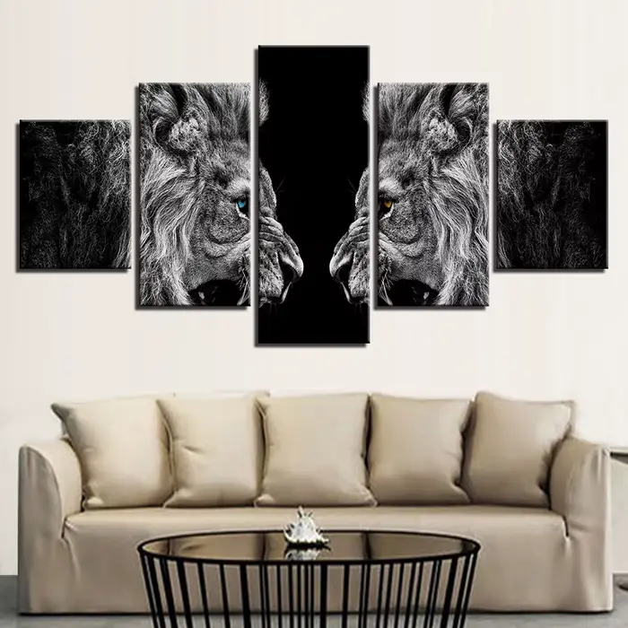 Affiches en toile modulaires sans cadre, peinture d'impression HD, art mural, salon, décoration d'intérieur, noir et blanc, 5 panneaux