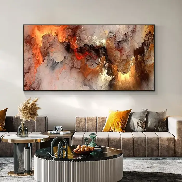 Art mural esthétique abstrait classique, nuages gris jaunes, peintures bloquant les couleurs, affich